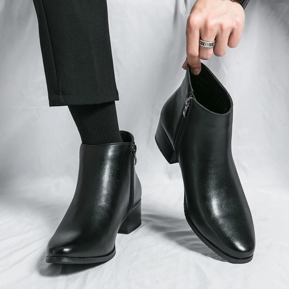 The Henley Men’s Classic High Heel Leather Chelsea Dress Boots