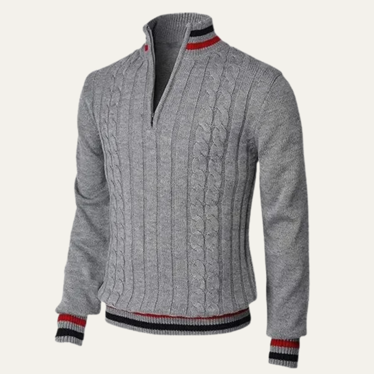 The Castelrotto Men’s Warm Half Zip Knit Jumper with Stripe Trim
