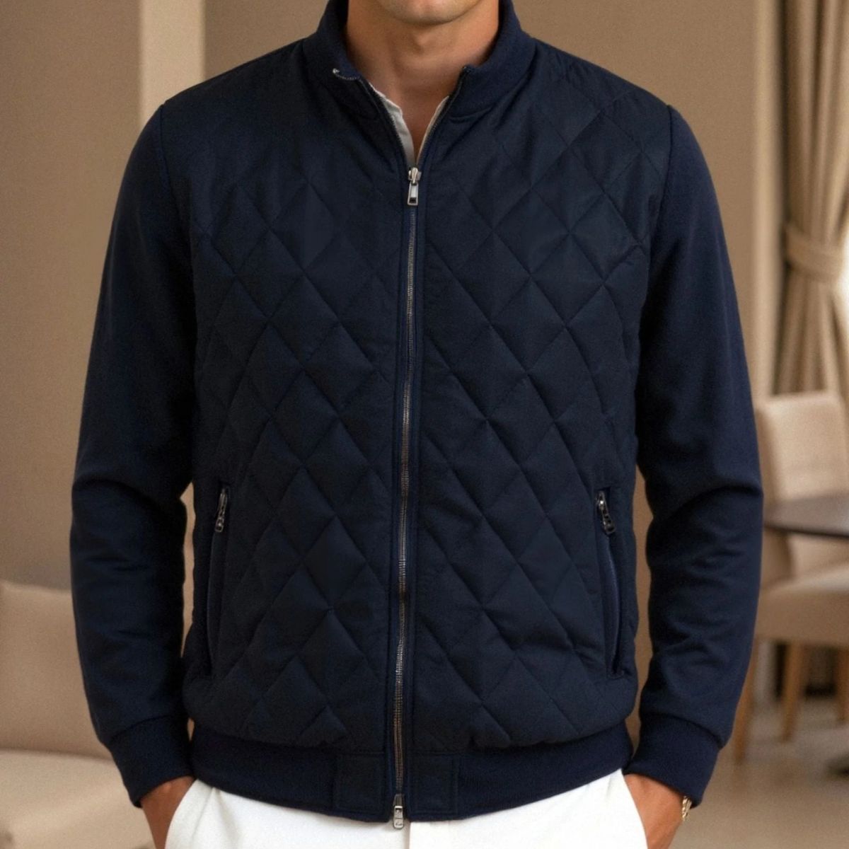 The Oxford Navy Blue Quilted Jacket – Men’s Diamond Quilted Coat