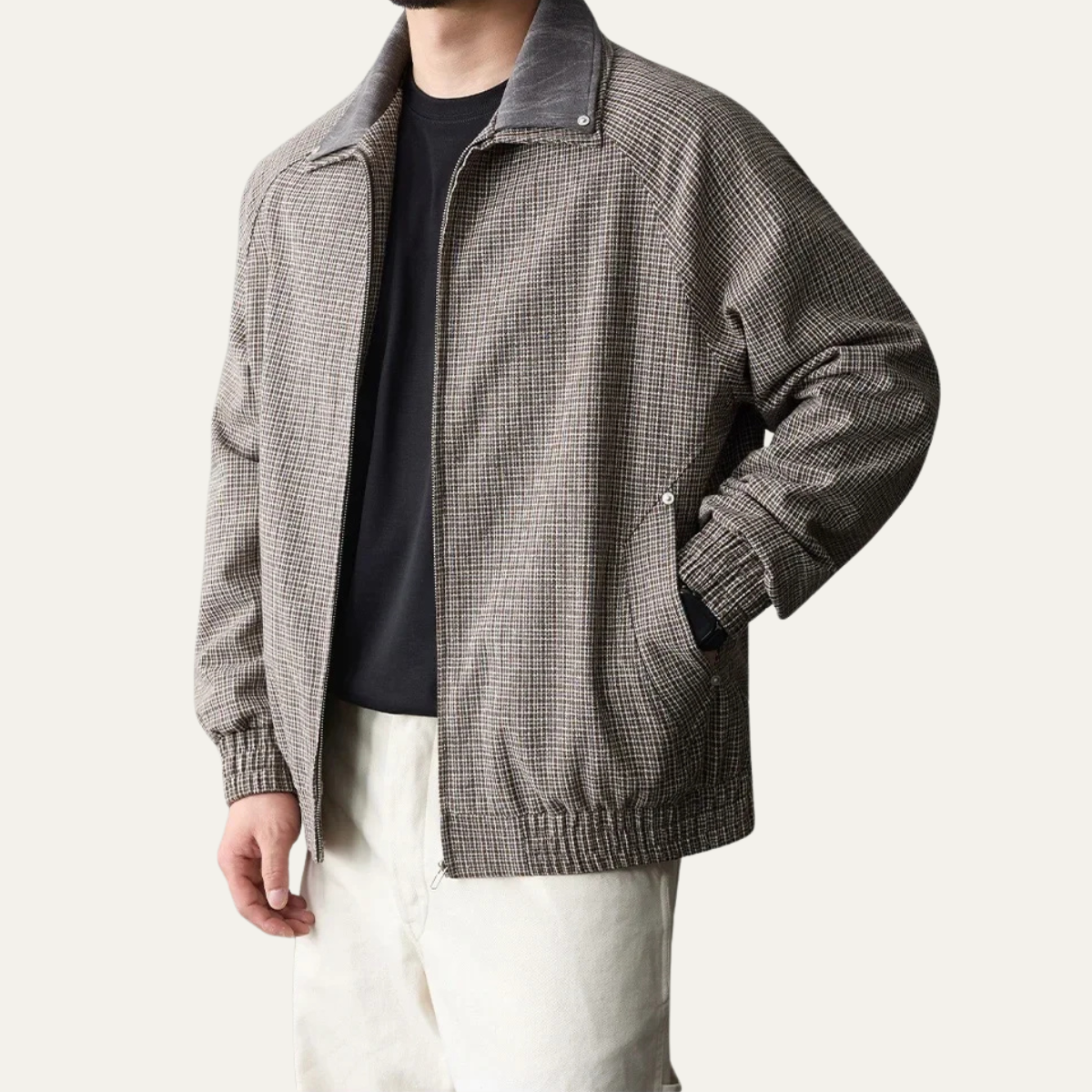 The Montmartre Men’s Casual Zip Up Loose Fit Plaid Jacket