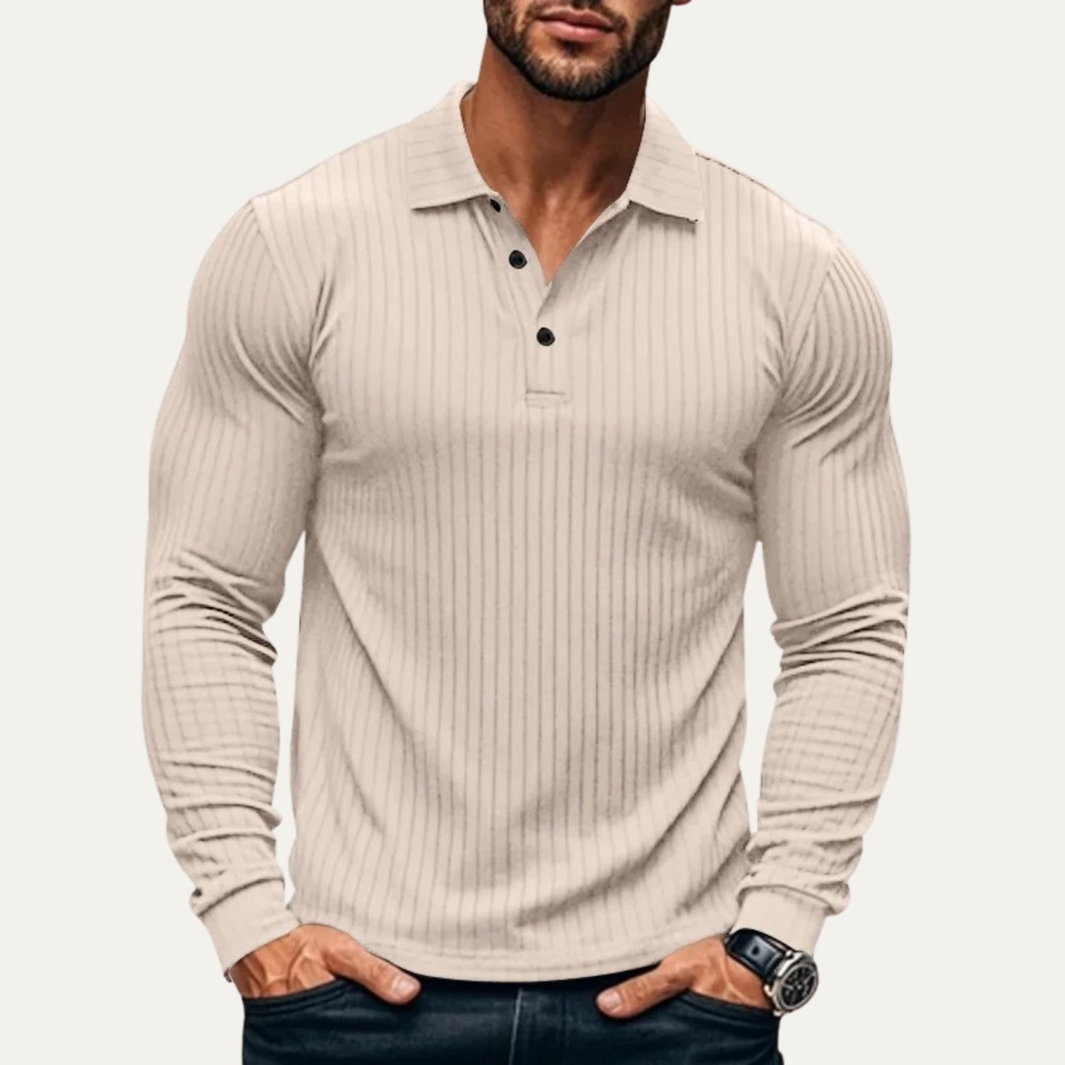 The Sorrento Men’s Ribbed Casual Button Neck Polo Shirt