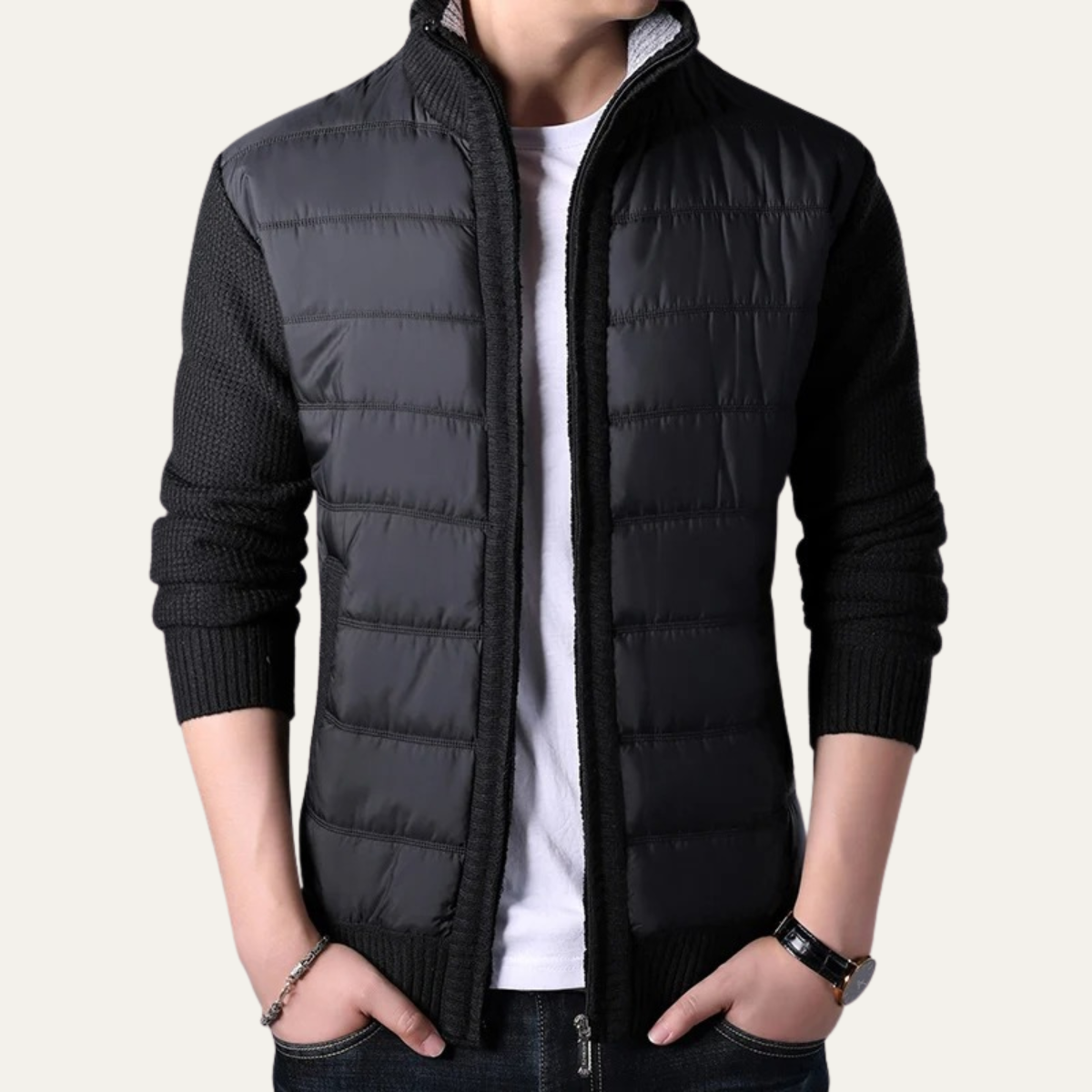 The Dundee Men's Winter Knit Sleeve Zip Up Puffer Jacket