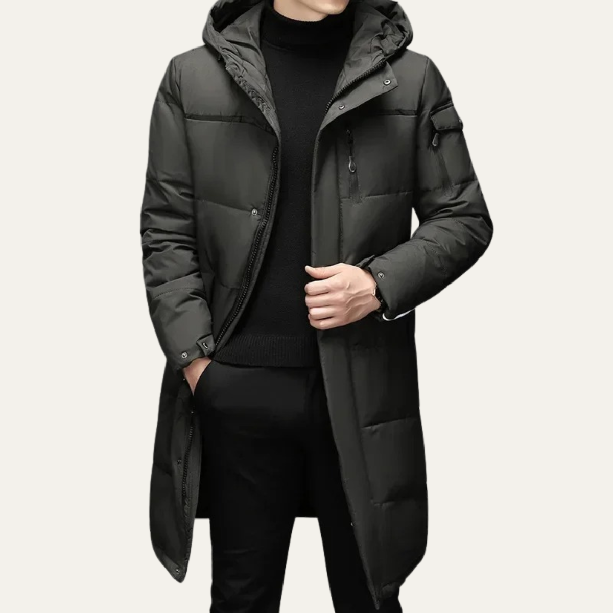 The Woking Men’s Thermal Longline Black Puffer Coat with Hood