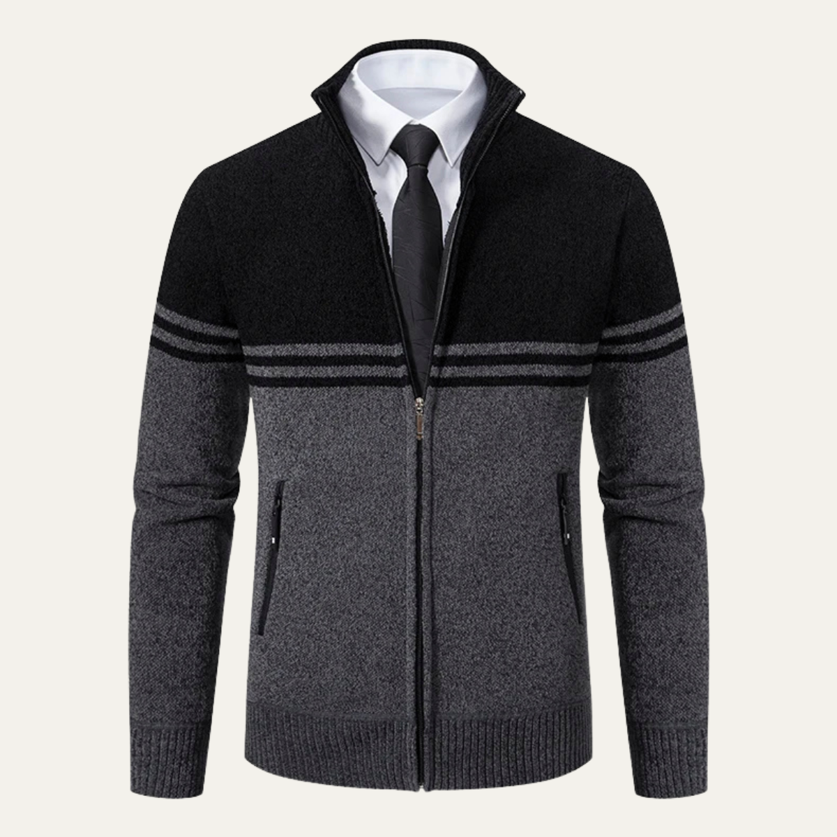 The Genova Men's Striped Thick Fleece Lined Knit Cardigan