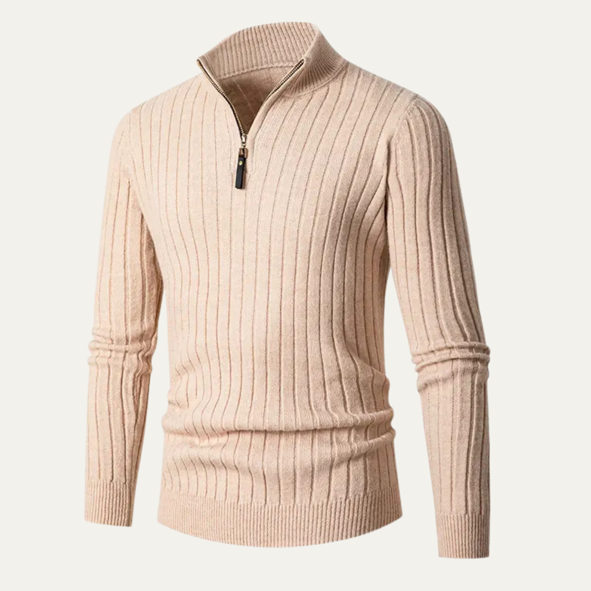 The Favignana Men's Knitted Stand Collar Ribbed Half Zip Jumper