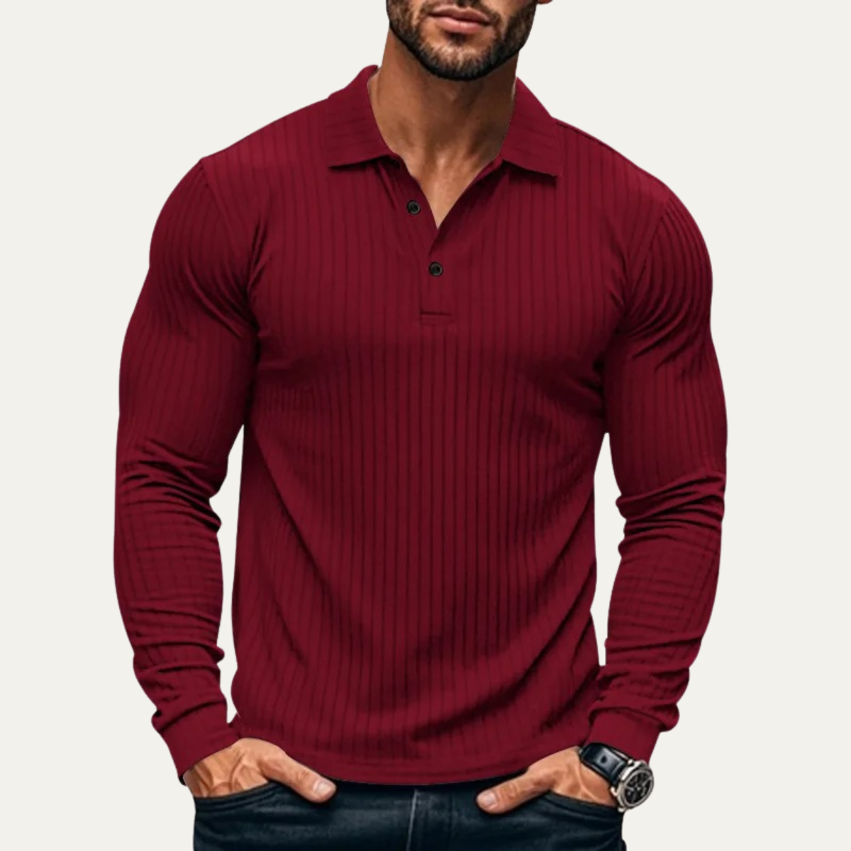 The Sorrento Men’s Ribbed Casual Button Neck Polo Shirt