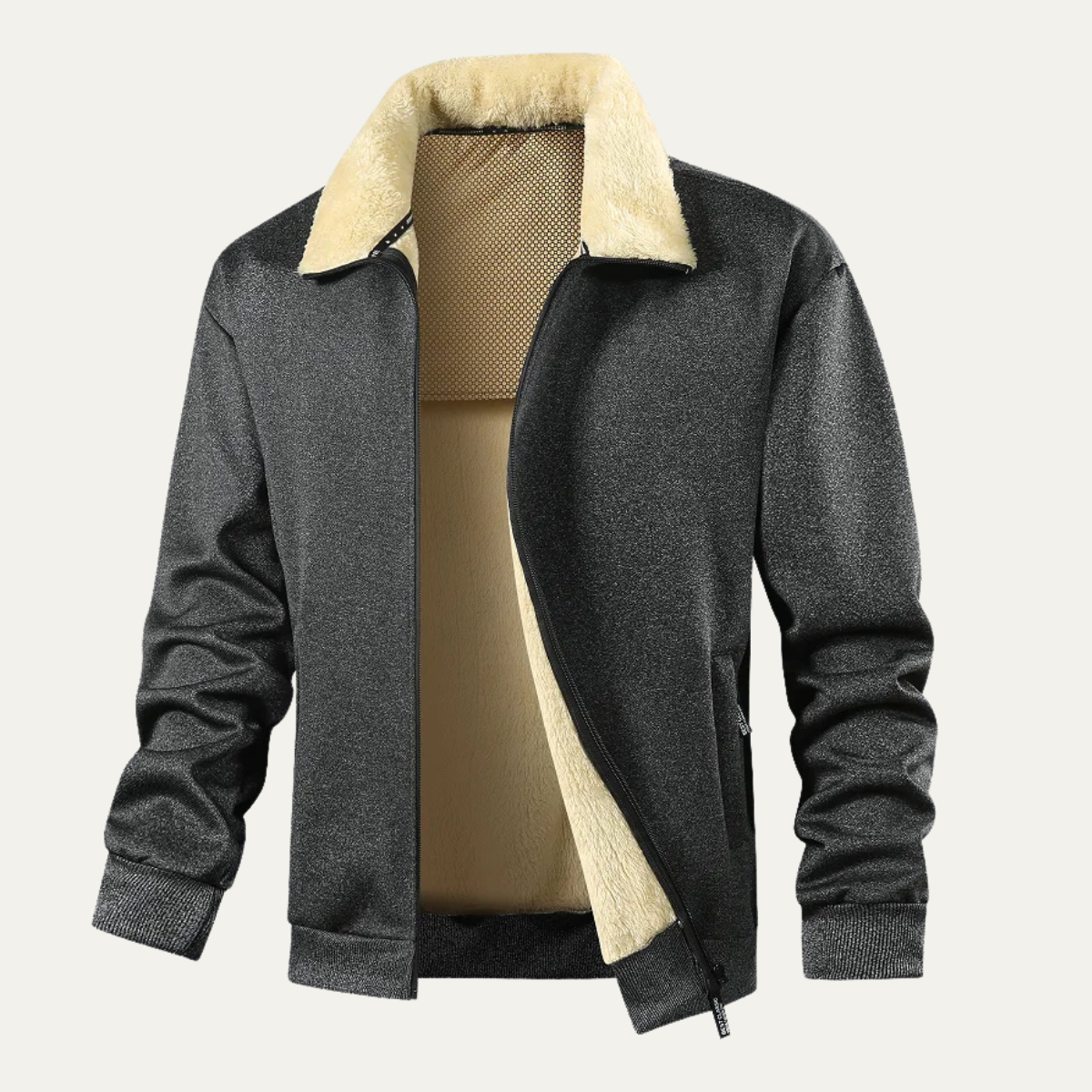 The Torino Men’s Winter Fleece Lined Lambswool Jacket with Fur Collar