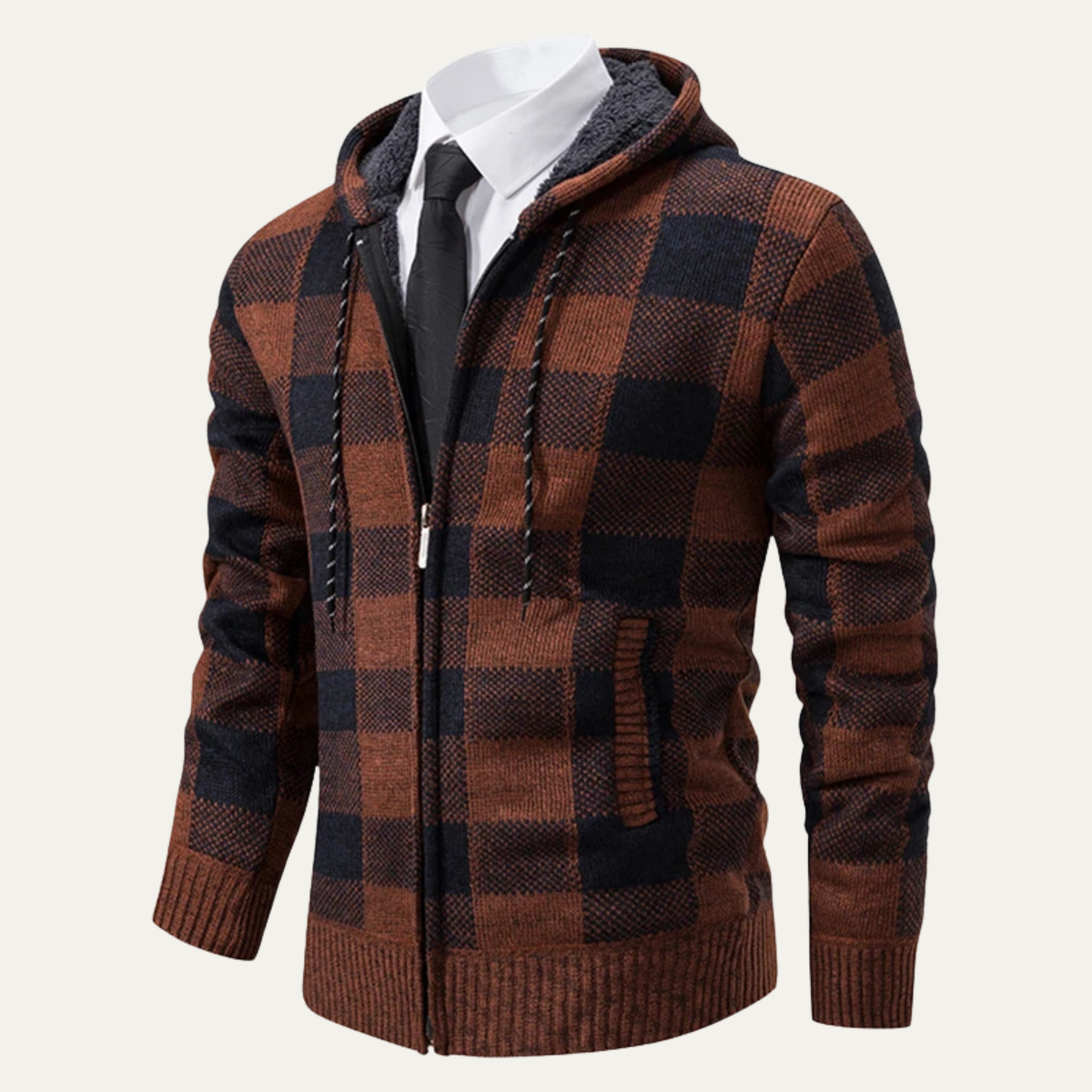 The Conegliano Men’s Casual Plaid Knitted Zip Hooded Jacket