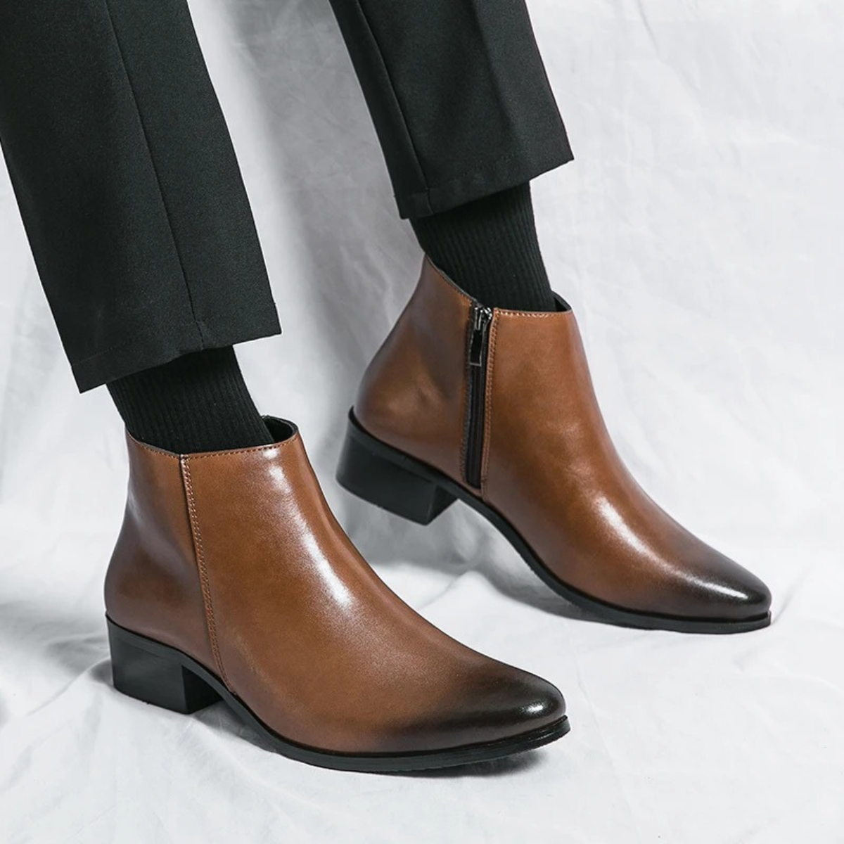 The Henley Men’s Classic High Heel Leather Chelsea Dress Boots