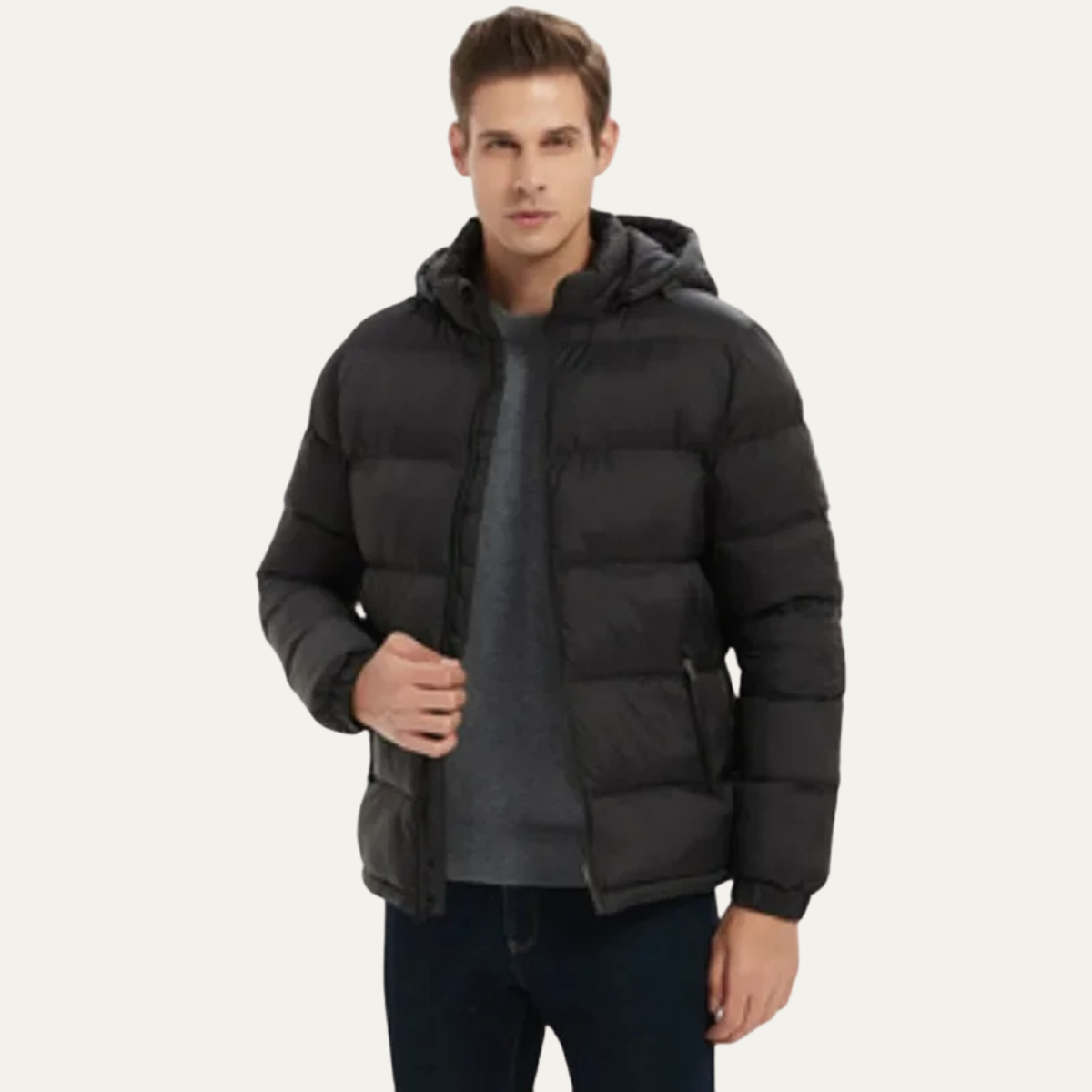 The Cardiff Men’s Winter Hooded Puffer Jacket with Detachable Hood Coat