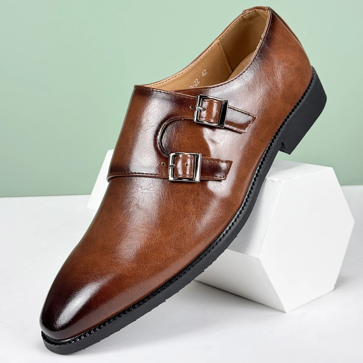 The Chianciano Men’s Leather Double Buckle Strap Dress Shoes