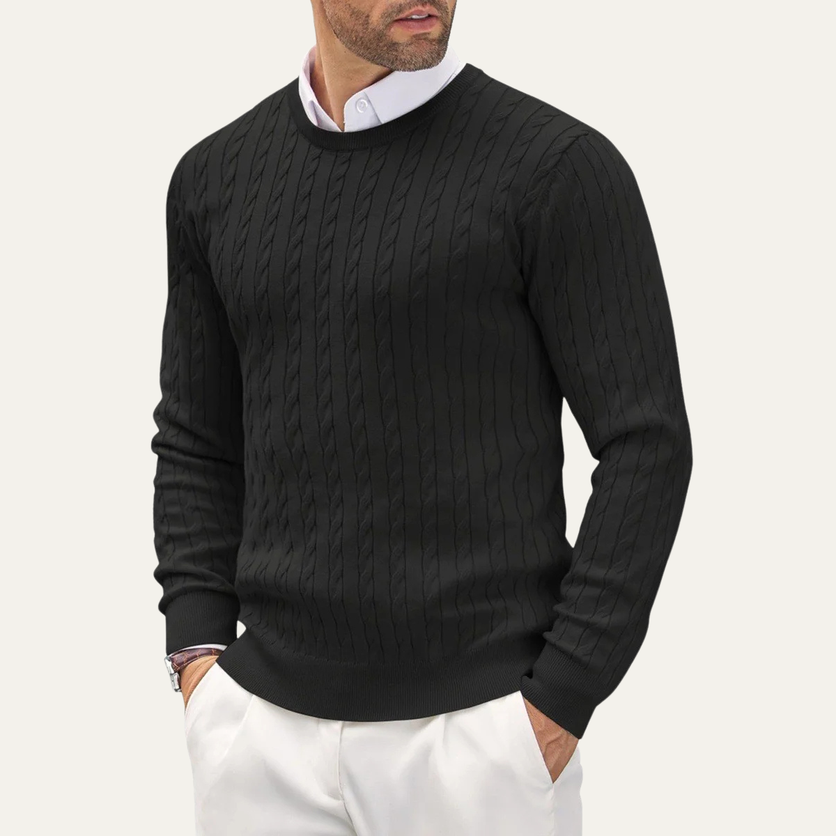 The Carcassonne Men’s Cable Knit Crew Neck Cotton Jumper