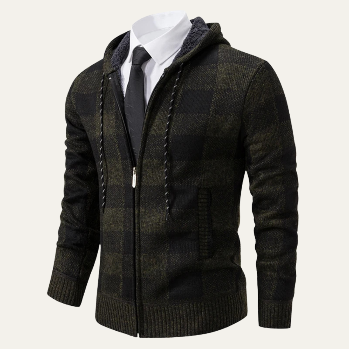 The Conegliano Men’s Casual Plaid Knitted Zip Hooded Jacket