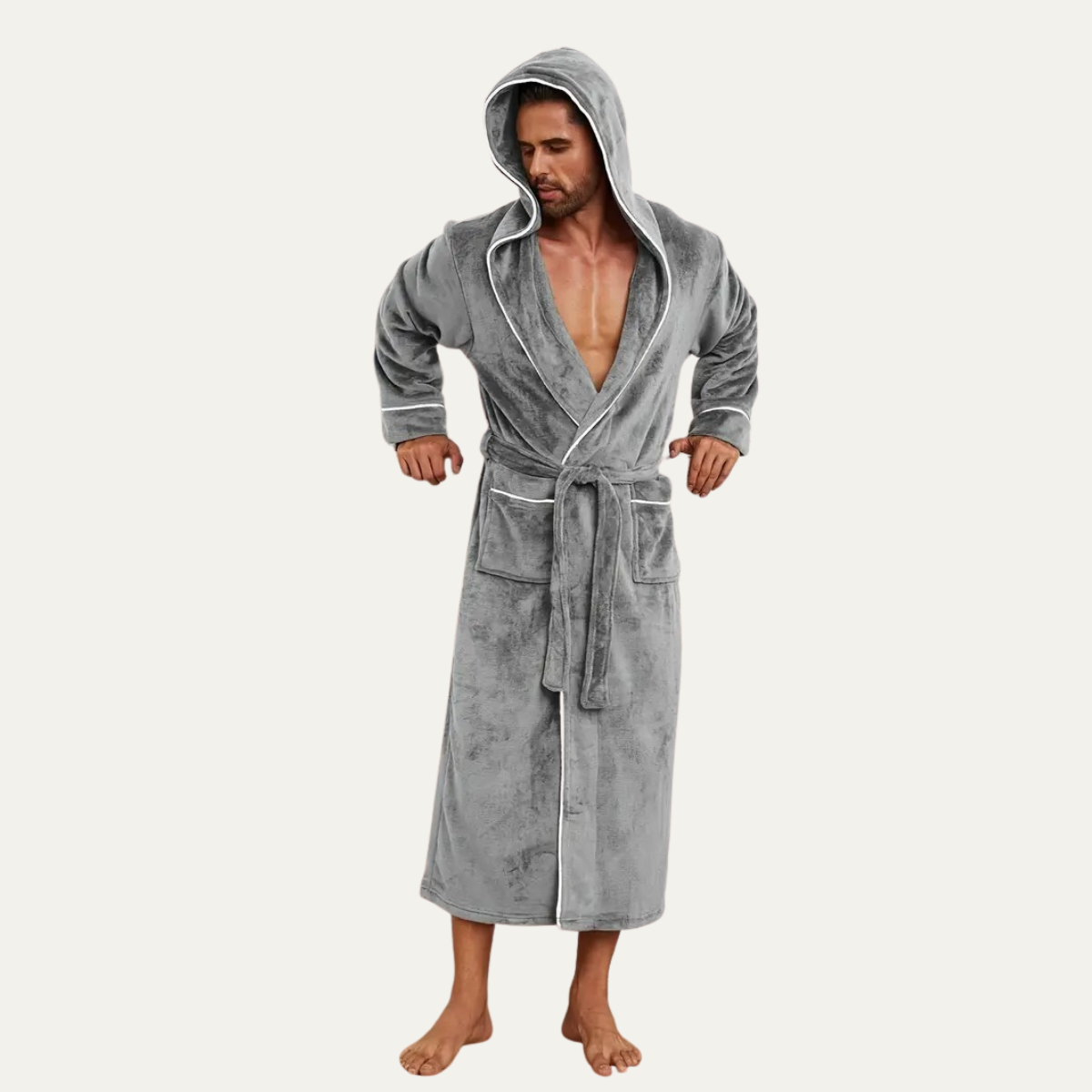 The Greenwich Men's Hooded Long Bathrobe with Belt