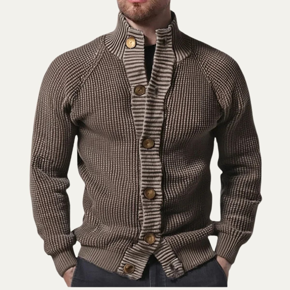 The Tavolara Men’s Chunky Knit Winter Cardigan with High Collar