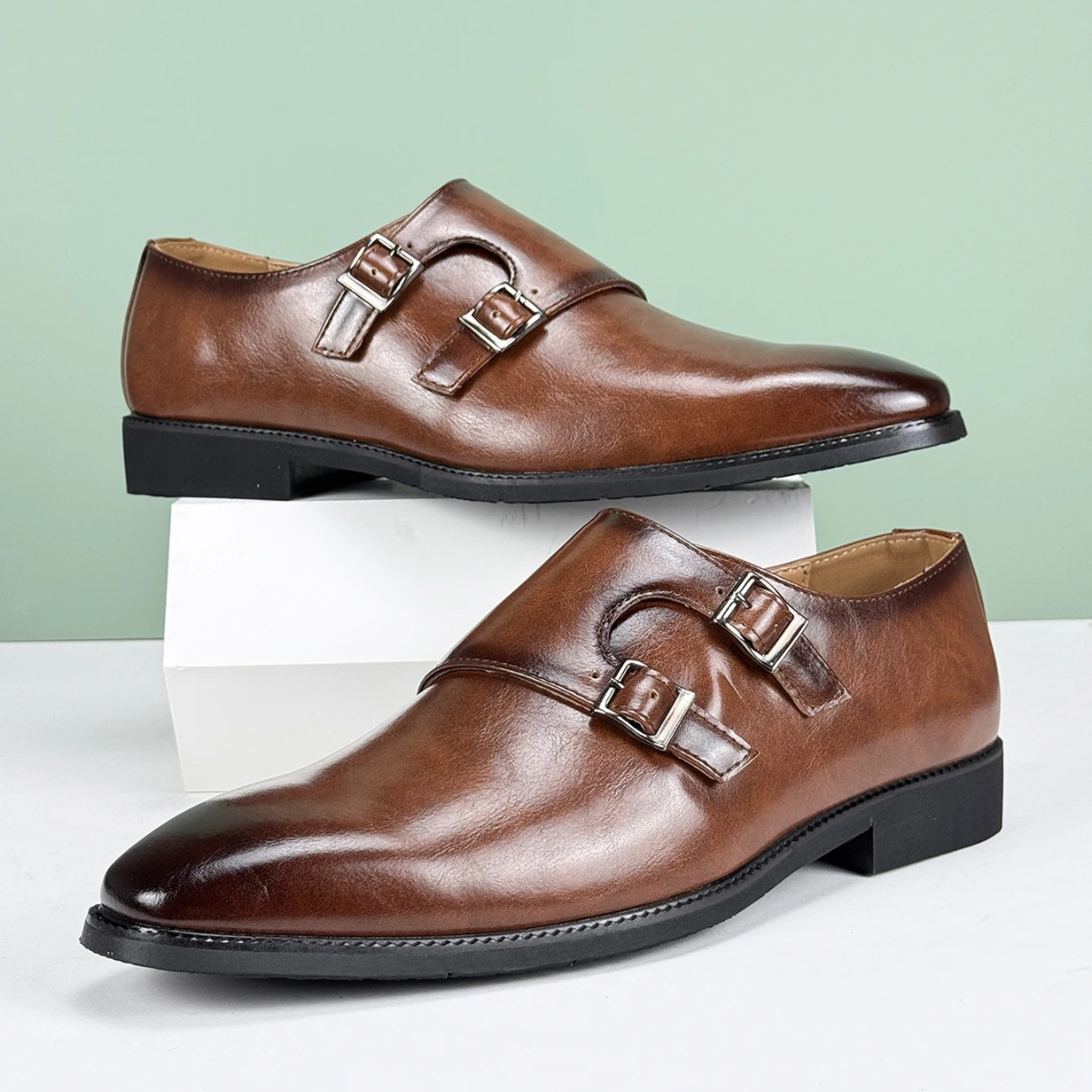 The Chianciano Men’s Leather Double Buckle Strap Dress Shoes