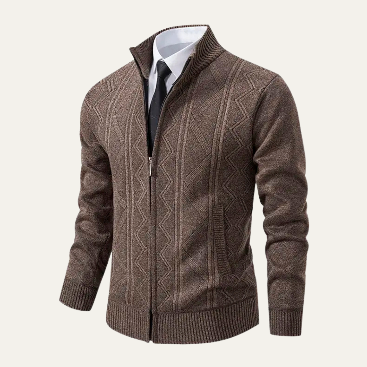 The Chianti Men’s High Neck Winter Zip Up Knit Cardigan