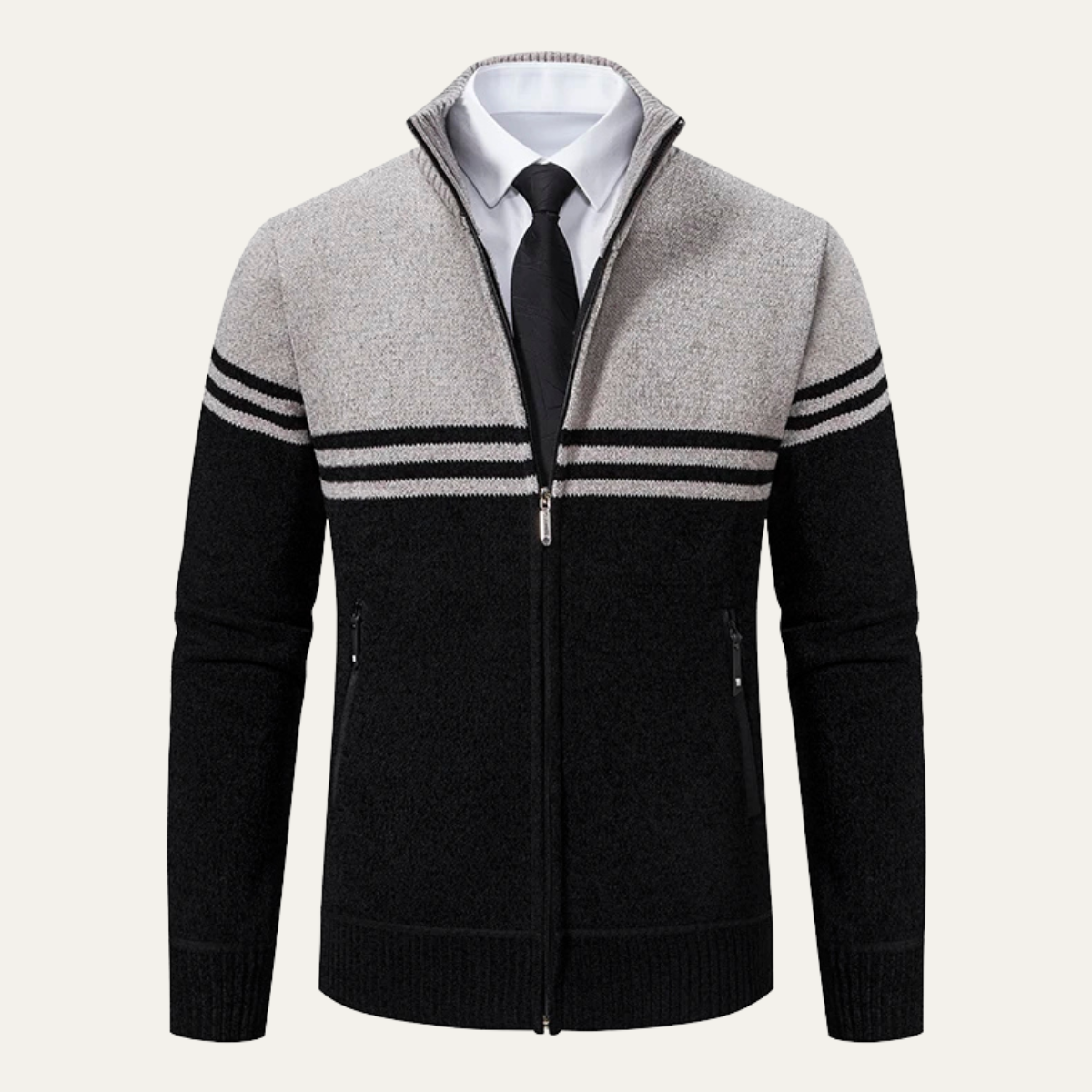 The Genova Men's Striped Thick Fleece Lined Knit Cardigan