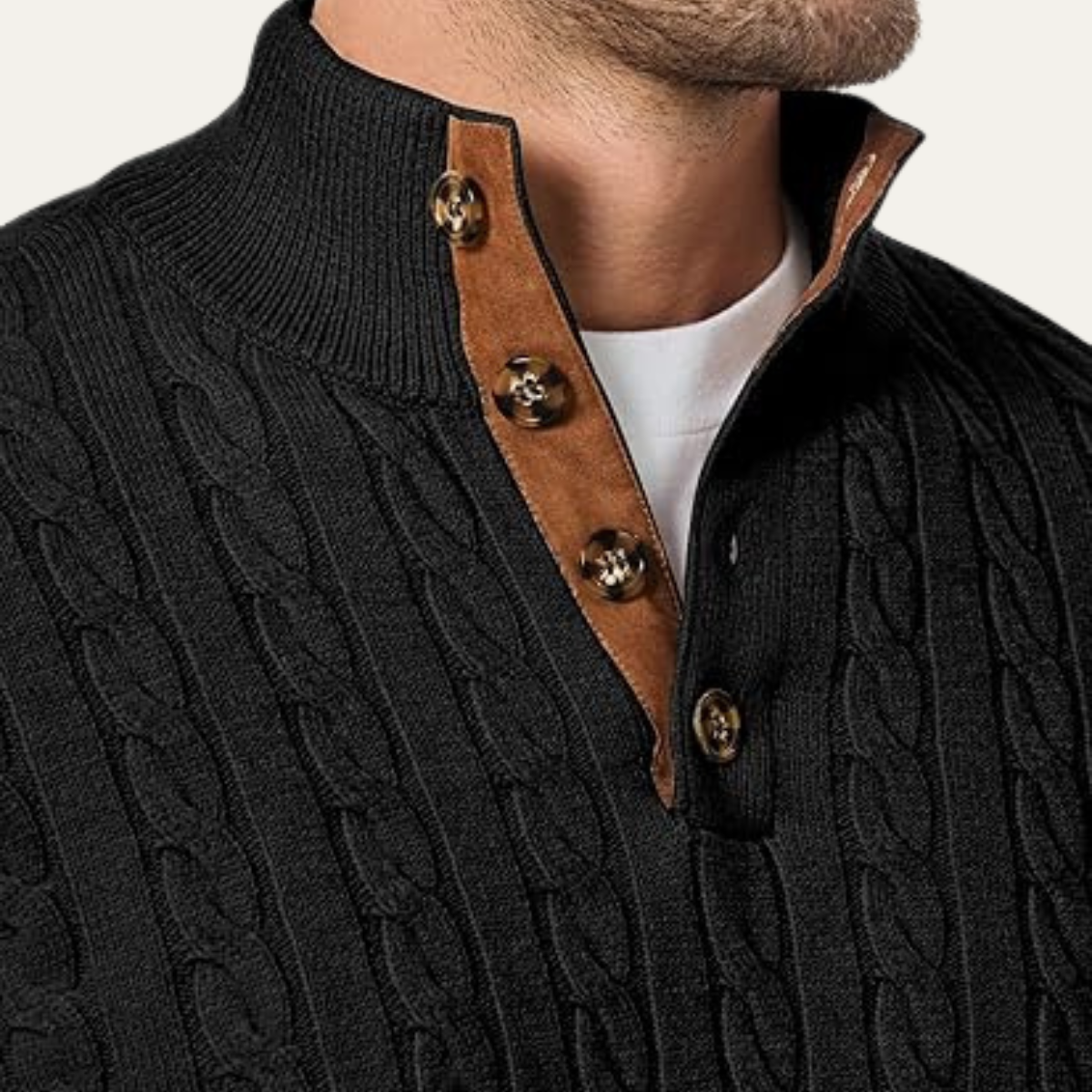 The Stamford Men's Cable Knit Collar Stand Jumper