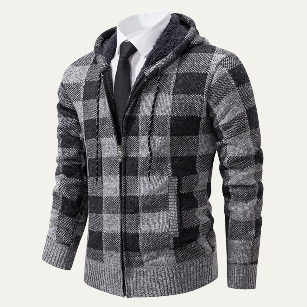 The Torgiano Men’s Zip Up Hooded Plaid Knit Jacket