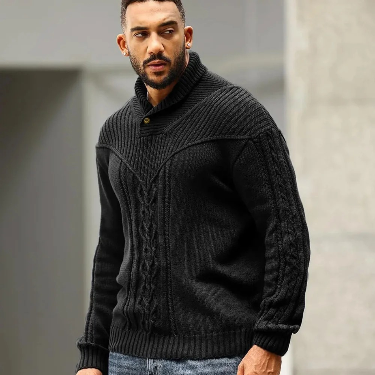 The Stockbridge Men’s Ribbed Knit Button Neck Winter Jumper