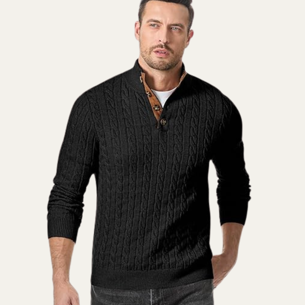 The Stamford Men's Cable Knit Collar Stand Jumper