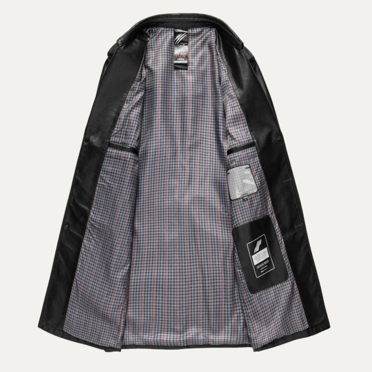 The Baveno Men's Black Smart Business Leather Trench Coat