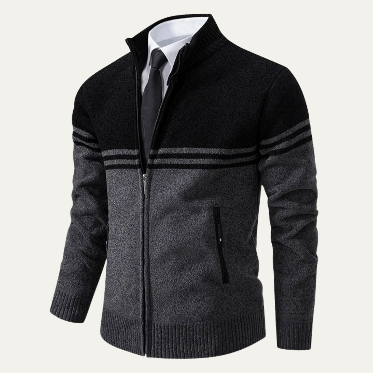 The Genova Men's Striped Thick Fleece Lined Knit Cardigan