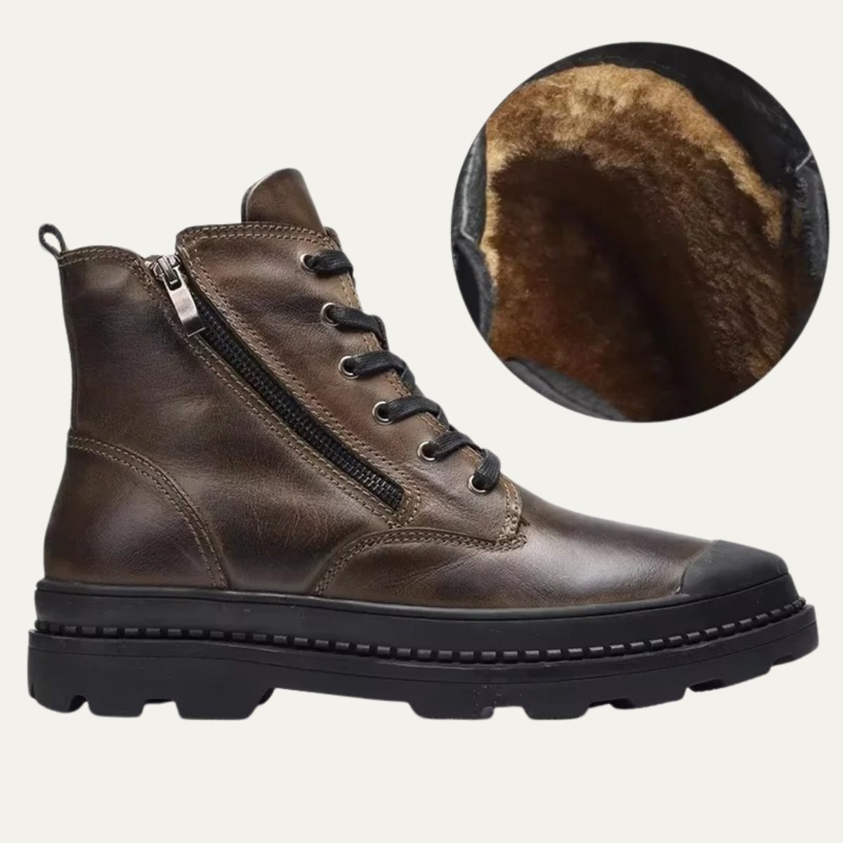 The Corvara Men’s Warm Fur Lined Leather Winter Ankle Boots