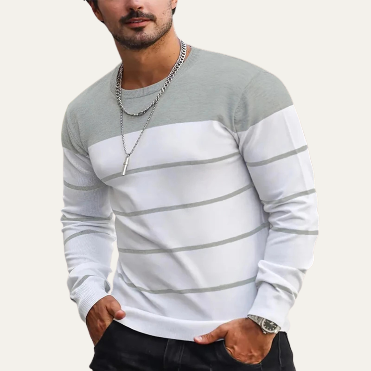 The Varenna Men’s Crew Neck Knit Striped Jumper