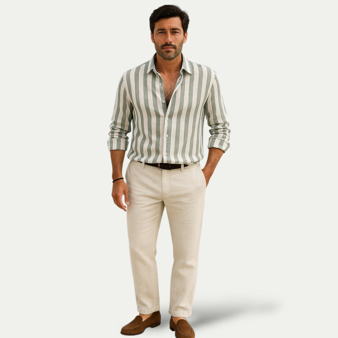 Men's Casual Linen Cotton Striped Shirt-The British Gentlemen