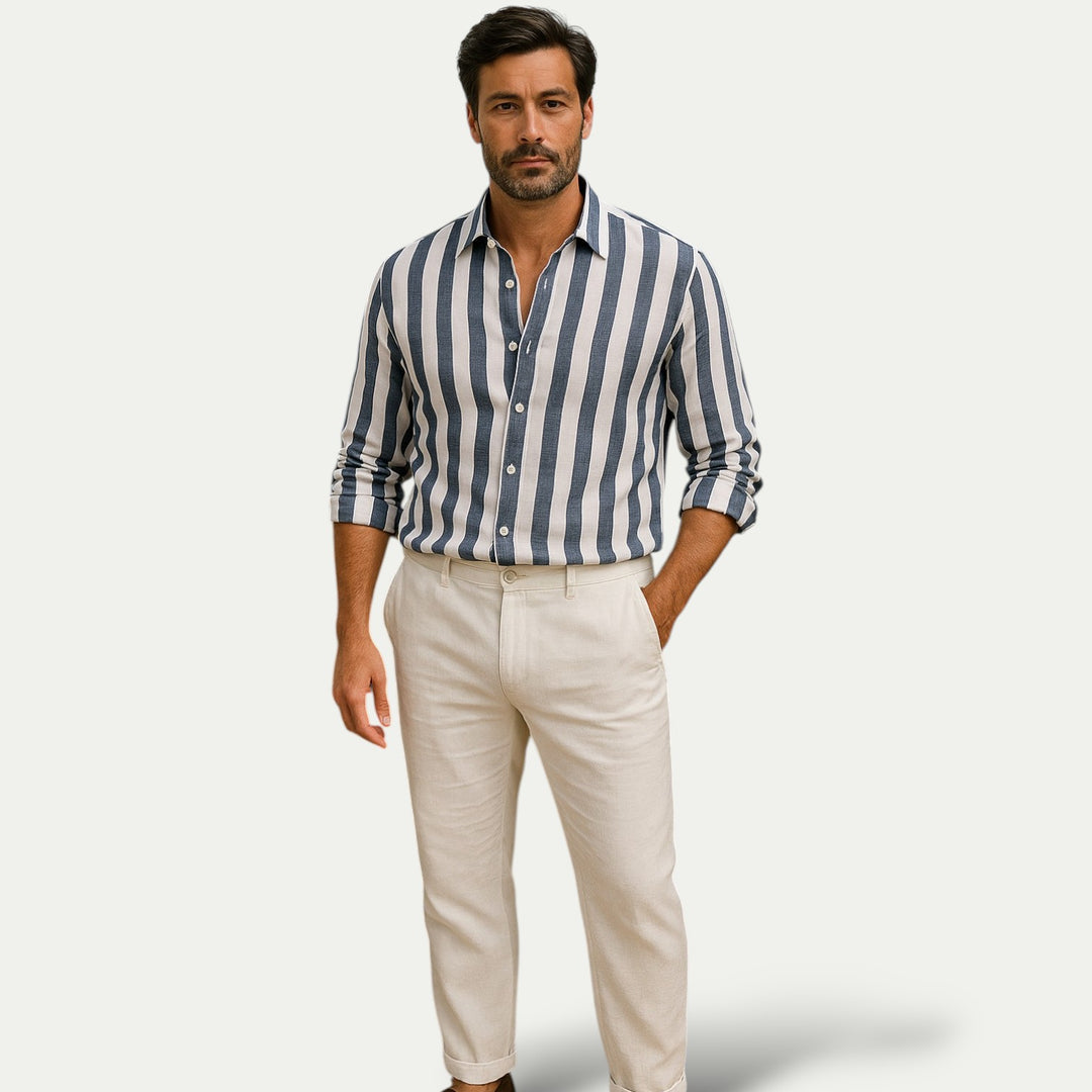 Men's Casual Linen Cotton Striped Shirt-The British Gentlemen