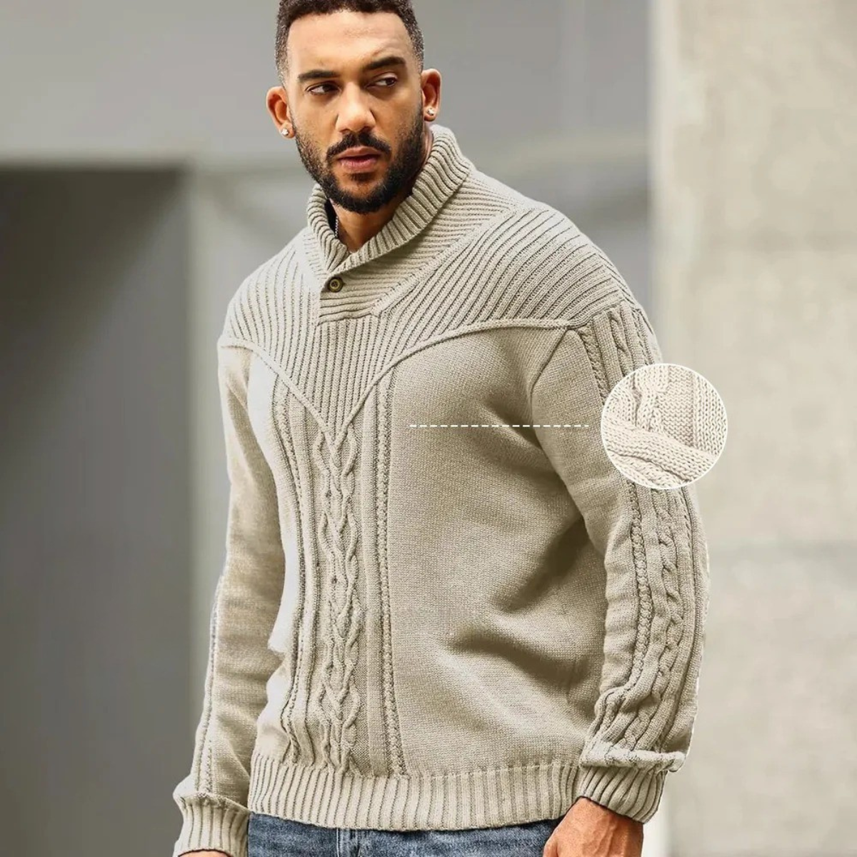 The Stockbridge Men’s Ribbed Knit Button Neck Winter Jumper