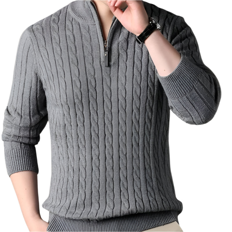 The Wells Cable-knit Quarter Zip Jumper-The British Gentlemen