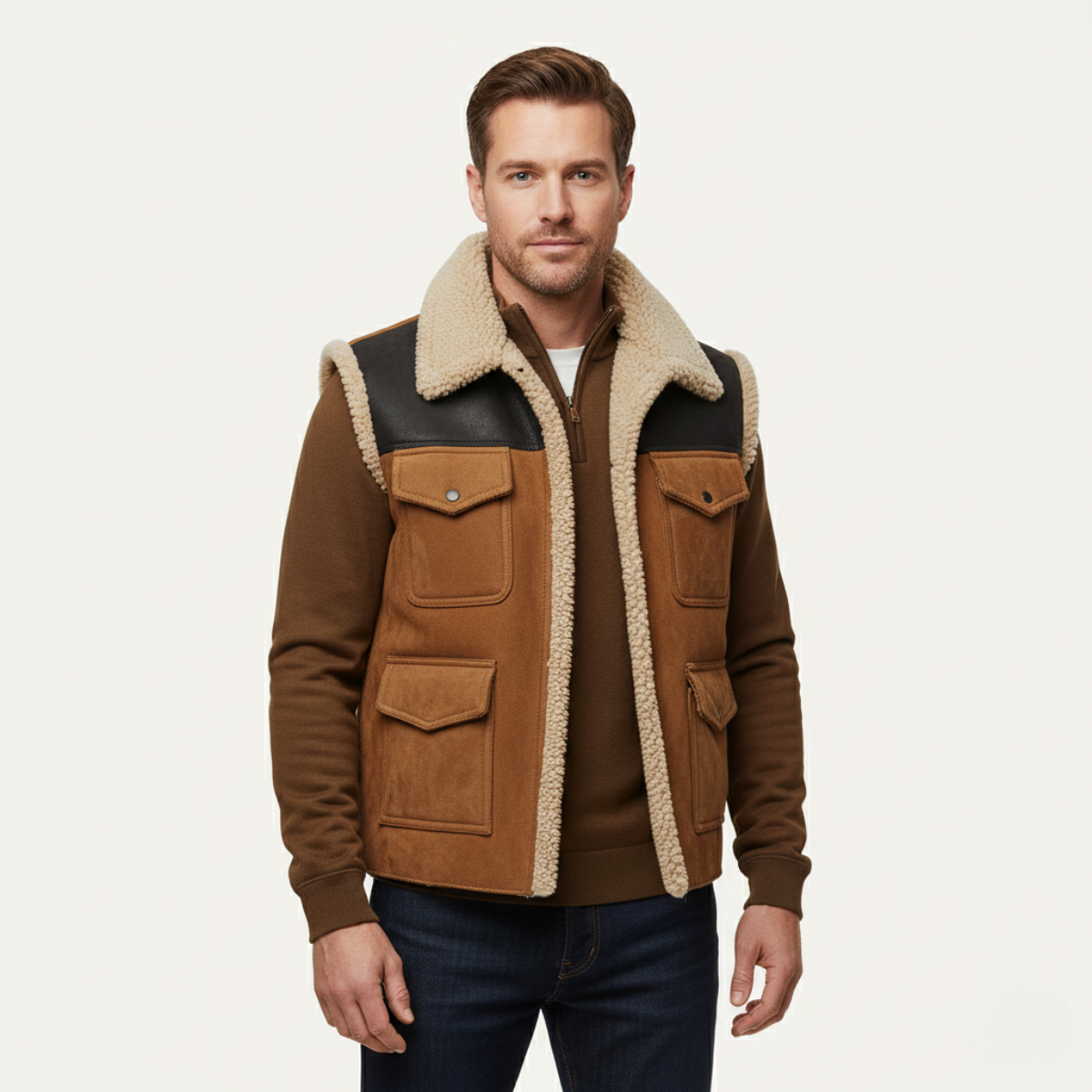 The Rhyl Men's Warm Retro Shearling Gilet with Pockets
