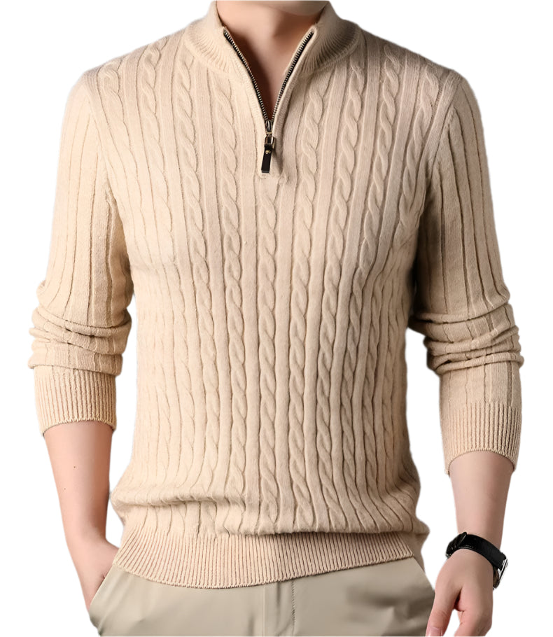 The Wells Cable-knit Quarter Zip Jumper-The British Gentlemen