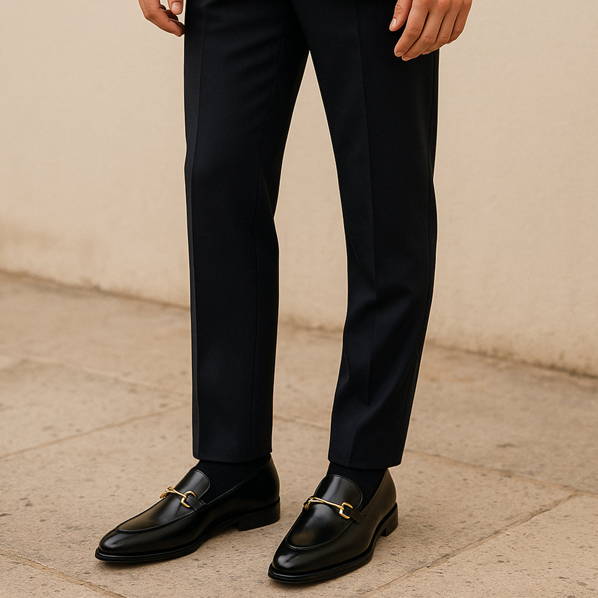 The Caernarfon Men's Black Leather Horsebit Foral Loafers