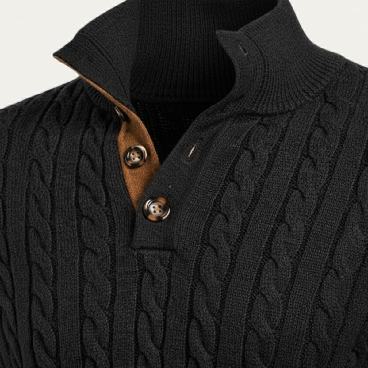 The Stamford Men's Cable Knit Collar Stand Jumper