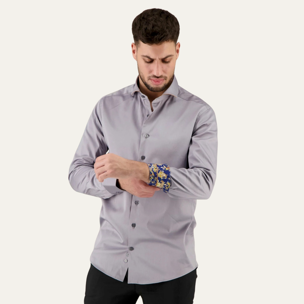 The Mayfair Men’s Tailored Cotton Satin Long Sleeve Dress Shirt - Grey