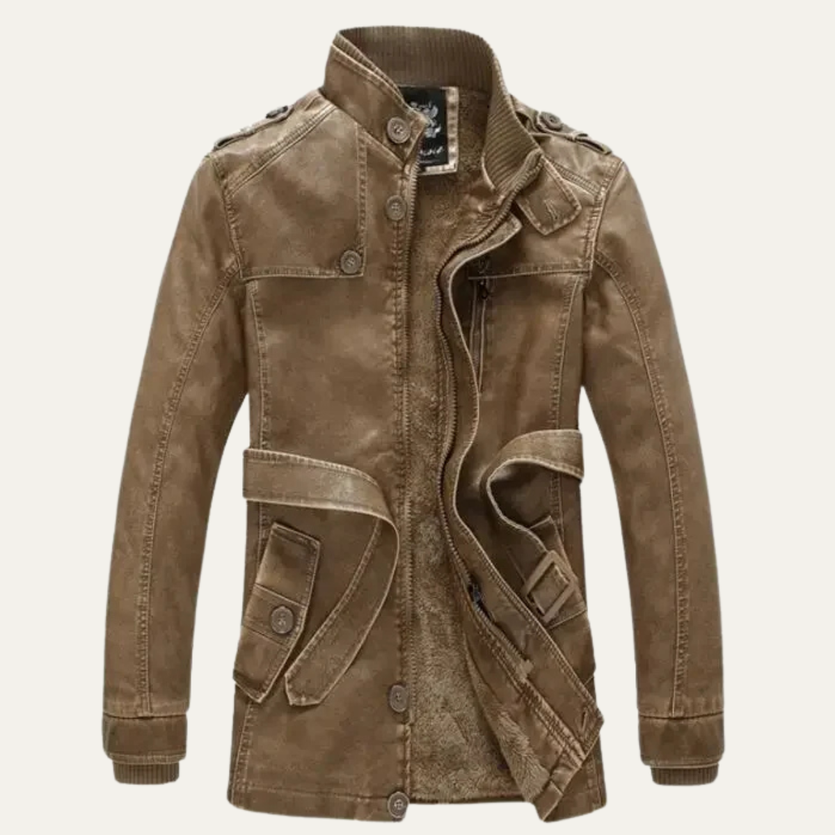 The Tremezzo Men’s Retro Thick Fleece Lined Leather Jacket