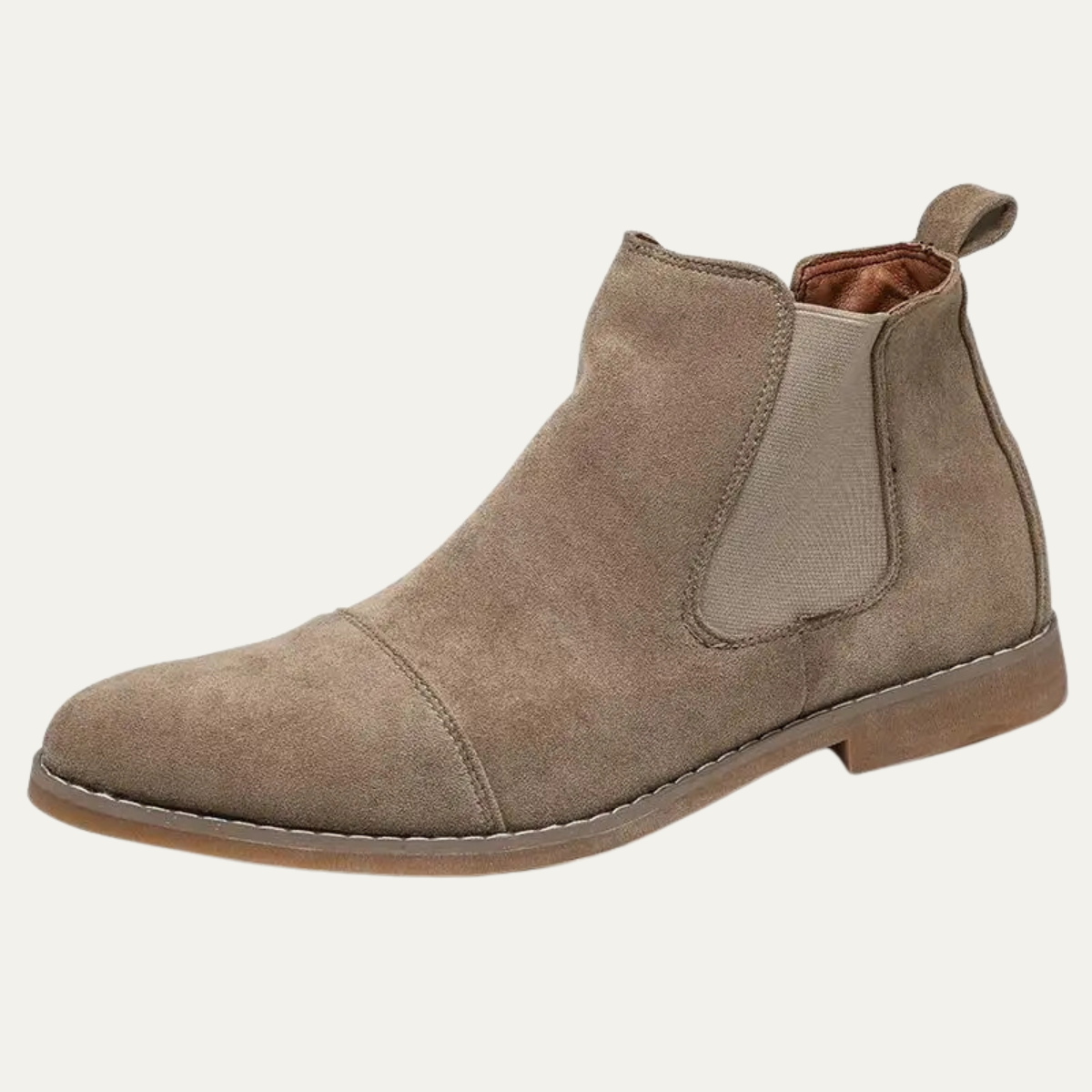 The Castello Men's Khaki Slip On Suede Chelsea Boots with Elastic Side Panels