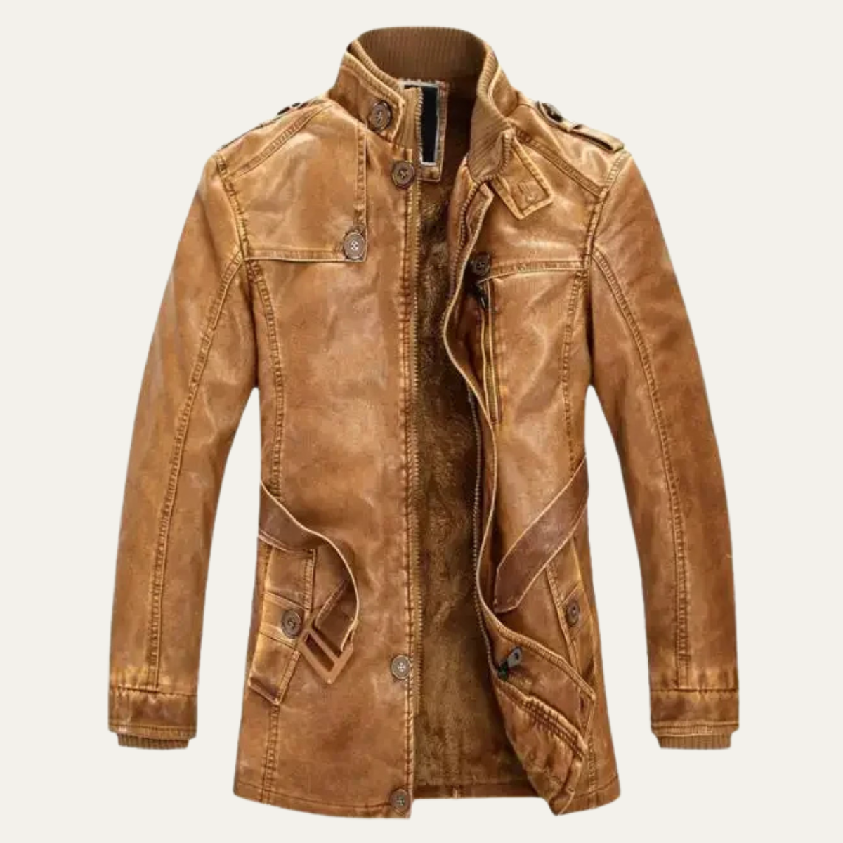 The Tremezzo Men’s Retro Thick Fleece Lined Leather Jacket