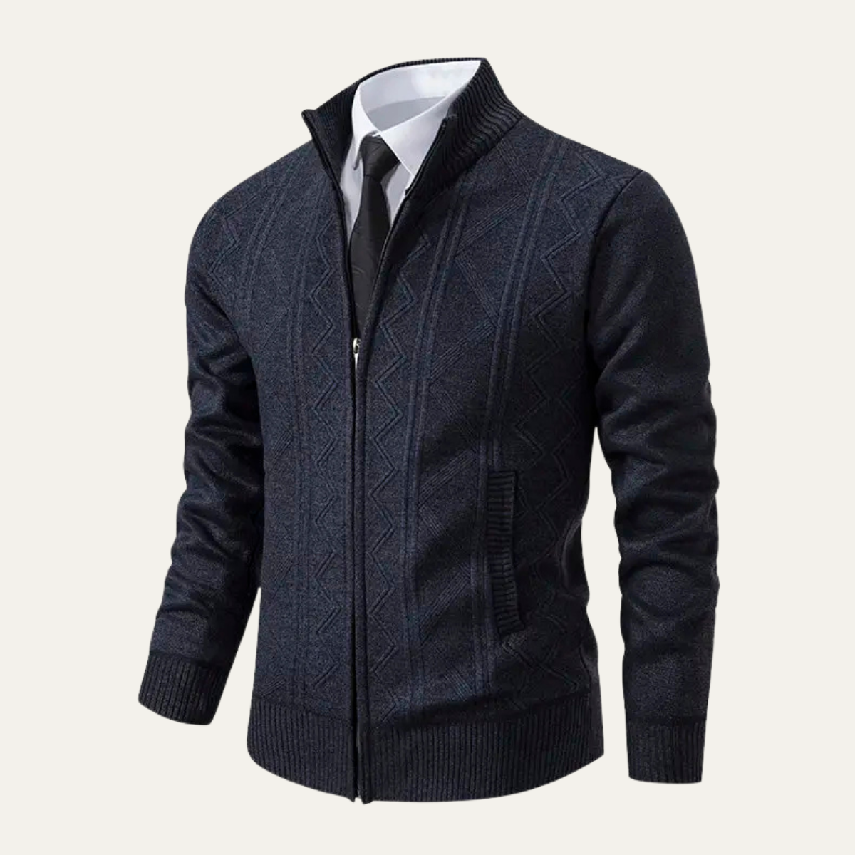 The Chianti Men’s High Neck Winter Zip Up Knit Cardigan