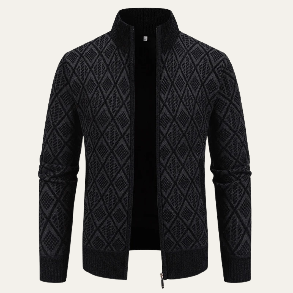 The San Gimignano Men’s Knit Diamond Pattern Zip Jacket with Stand Collar