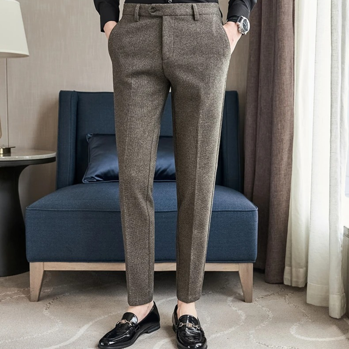 The Piacenza Men’s Slim Fit Smart Wool Blend Formal Trousers