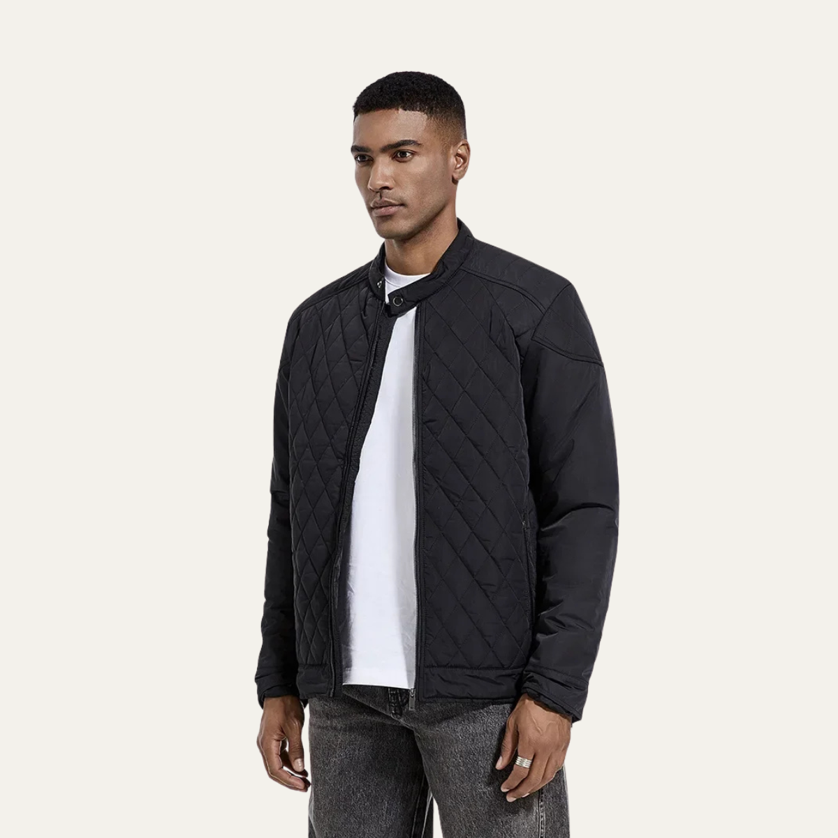 The Cabourg Men’s Lightweight Quilted Zip Up Jacket with Stand Collar