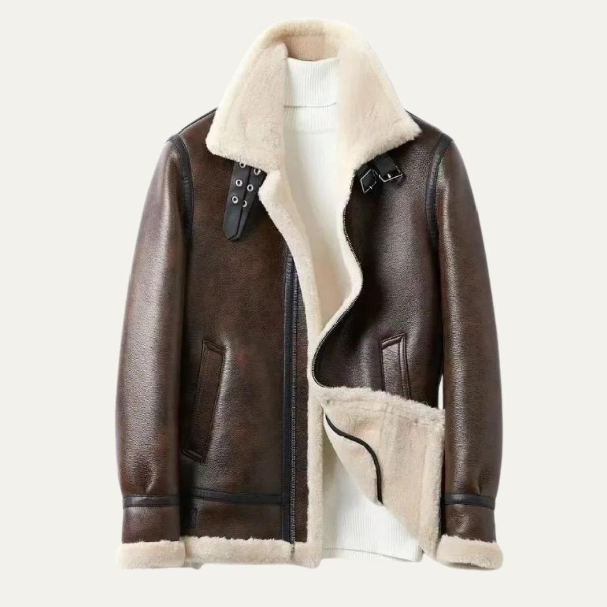 The Laglio Men’s Shearling Aviator Winter Leather Jacket