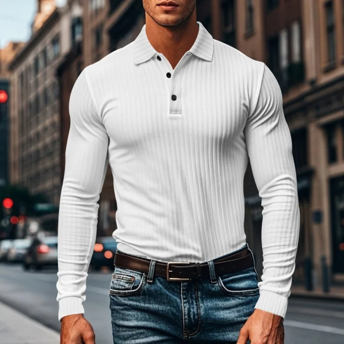 The Sorrento Men’s Ribbed Casual Button Neck Polo Shirt