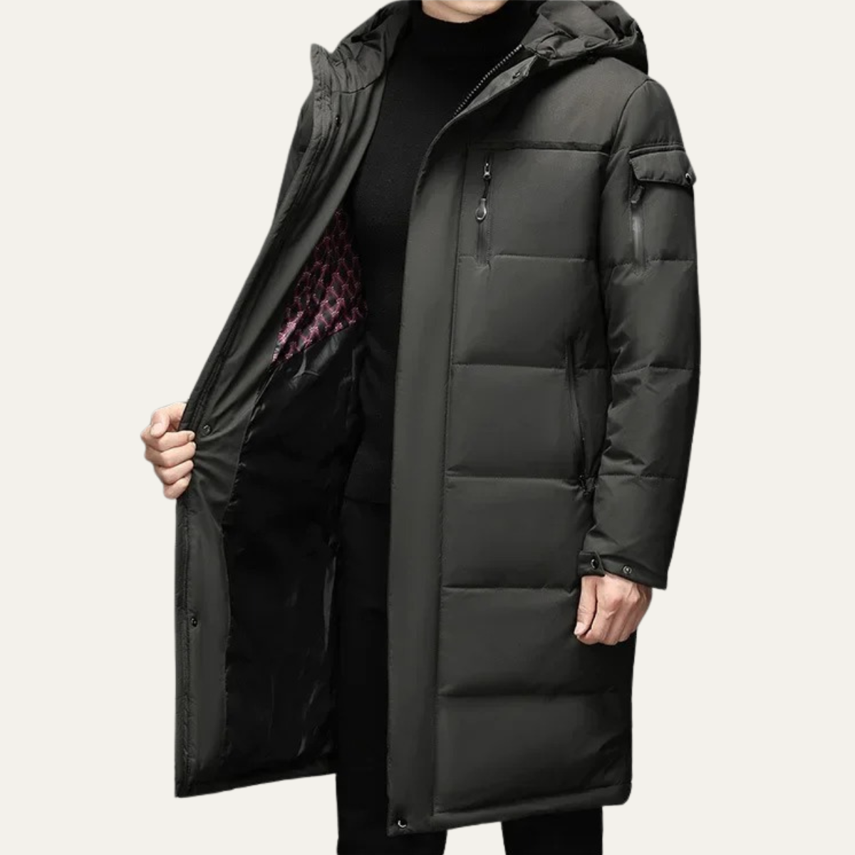 The Woking Men’s Thermal Longline Black Puffer Coat with Hood