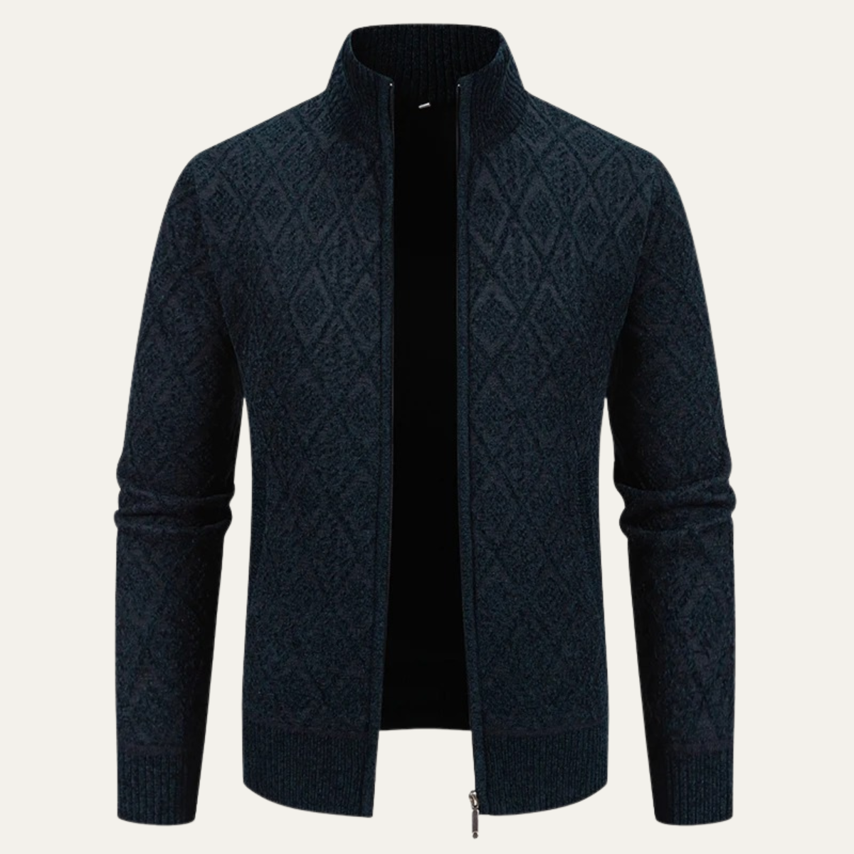 The San Gimignano Men’s Knit Diamond Pattern Zip Jacket with Stand Collar